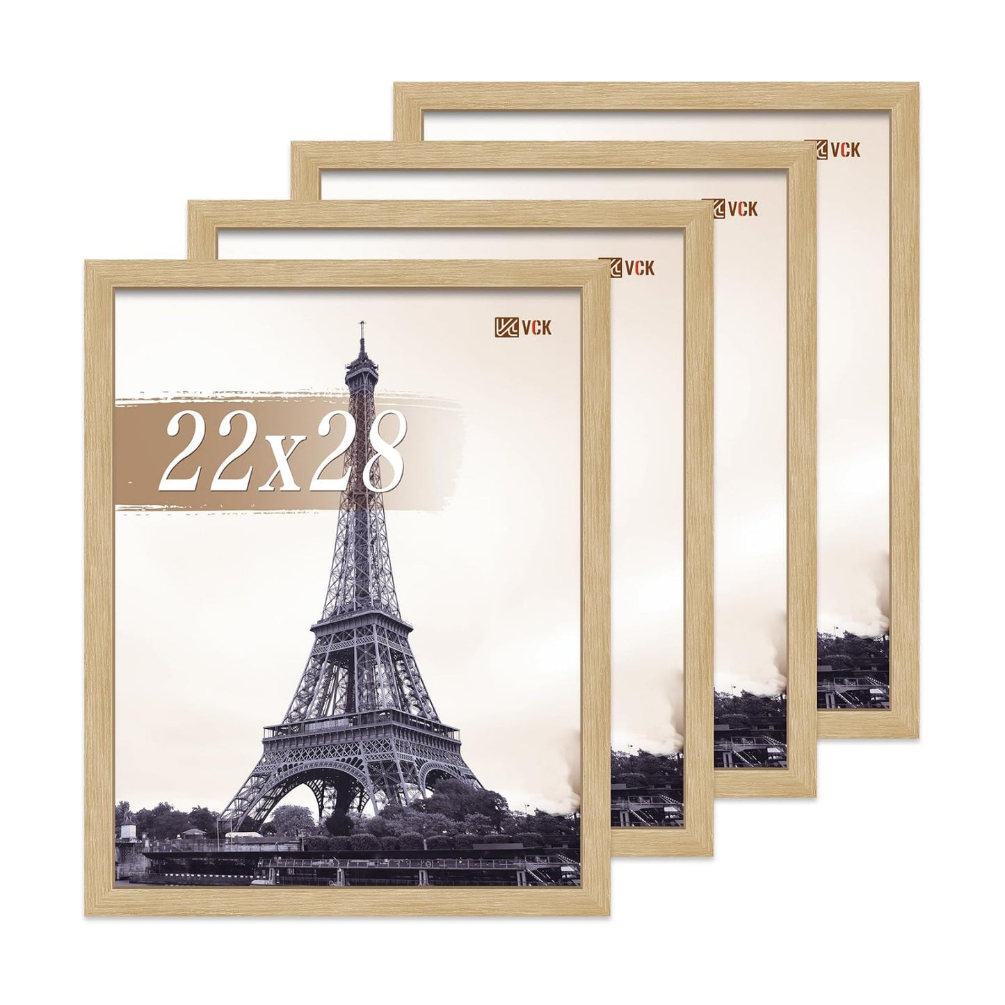 VCK 22x28 Frame Oak 4 Pack, Wide Thick Wood Border, for Poster/Print | Exclusive Woodgrain, Wall Hanging, HD