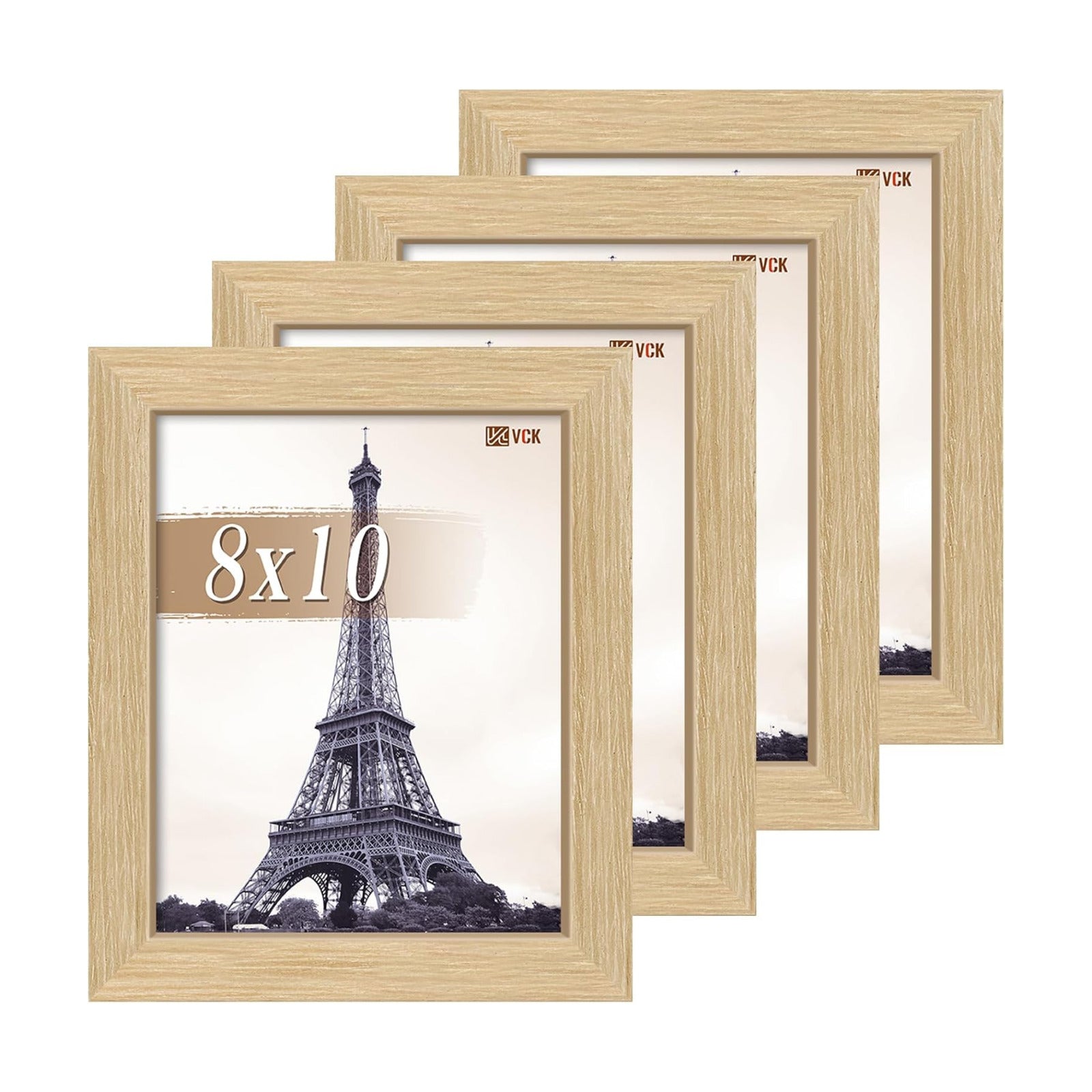 VCK 8x10 Picture Frame Oak 4 Pack, Wide Thick Wood Border, for Prints | Exclusive Woodgrain, Wall/Tabletop, HD