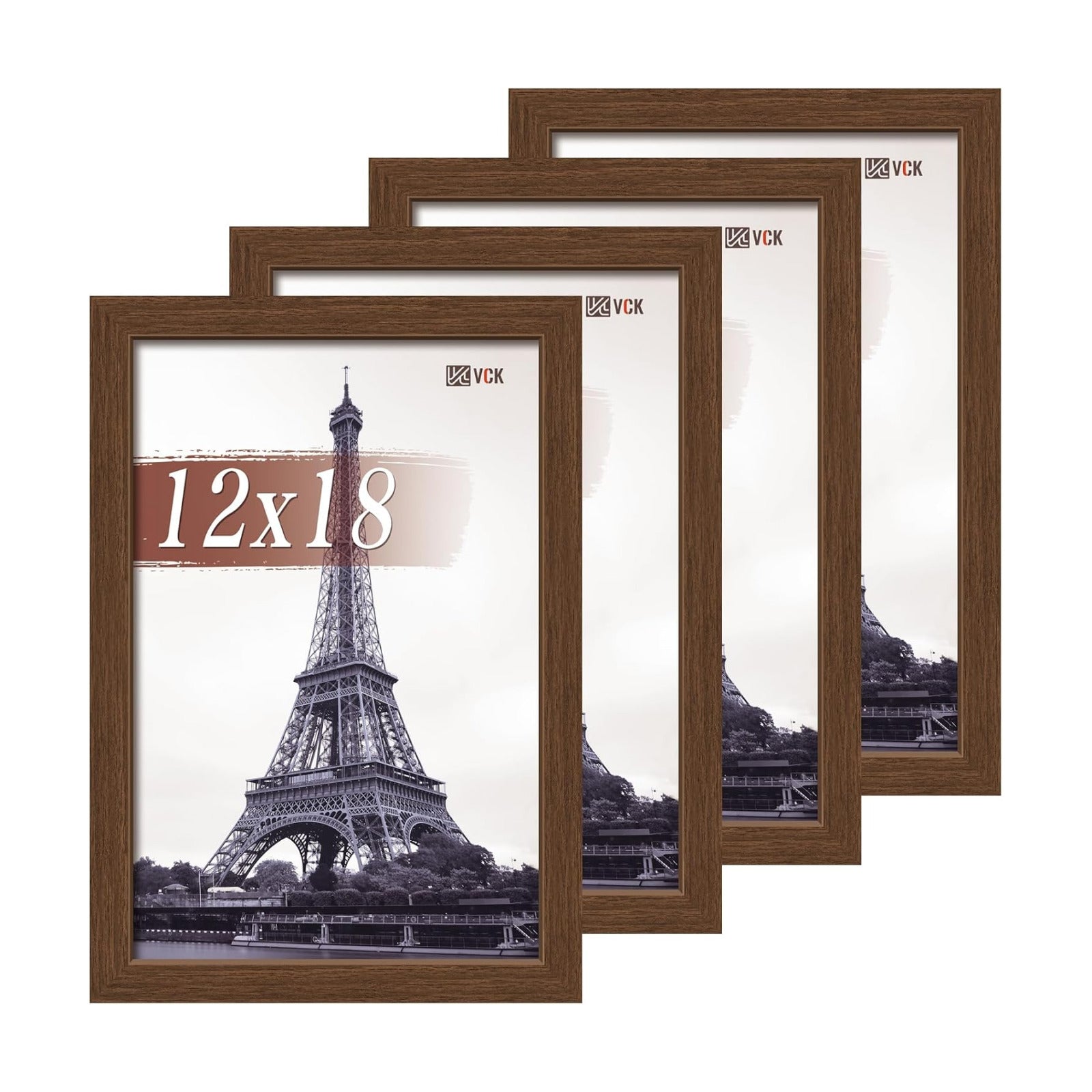 VCK 12x18 Frame Brown 4 Pack, Wide Thick Wood Border, for Poster/Print | Exclusive Woodgrain, Wall Hanging, HD