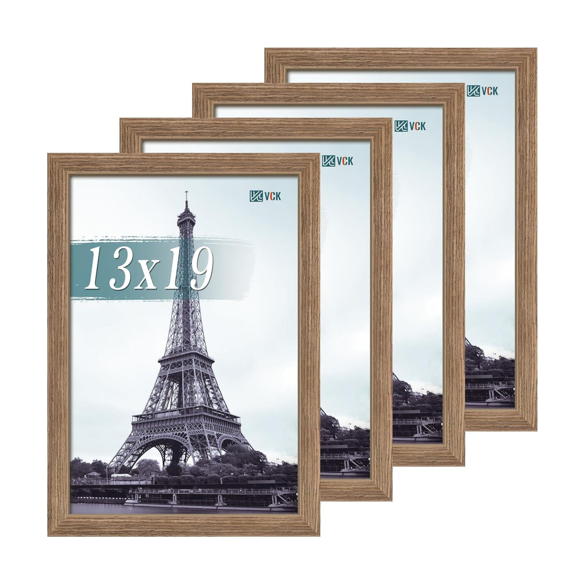VCK 13x19 Picture Frame Walnut 4 Pack, Wide Thick Wood Border, for Prints | Exclusive Woodgrain, Wall Hanging, HD