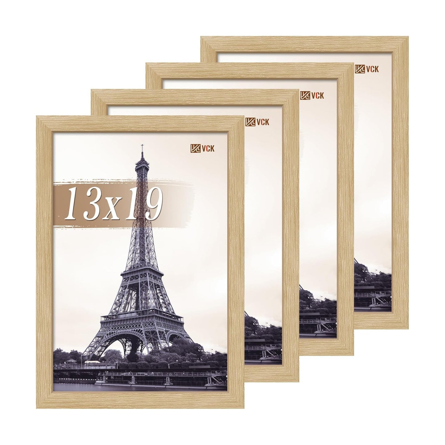 VCK 13x19 Picture Frame Oak 4 Pack, Wide Thick Wood Border, for Prints | Exclusive Woodgrain, Wall Hanging, HD