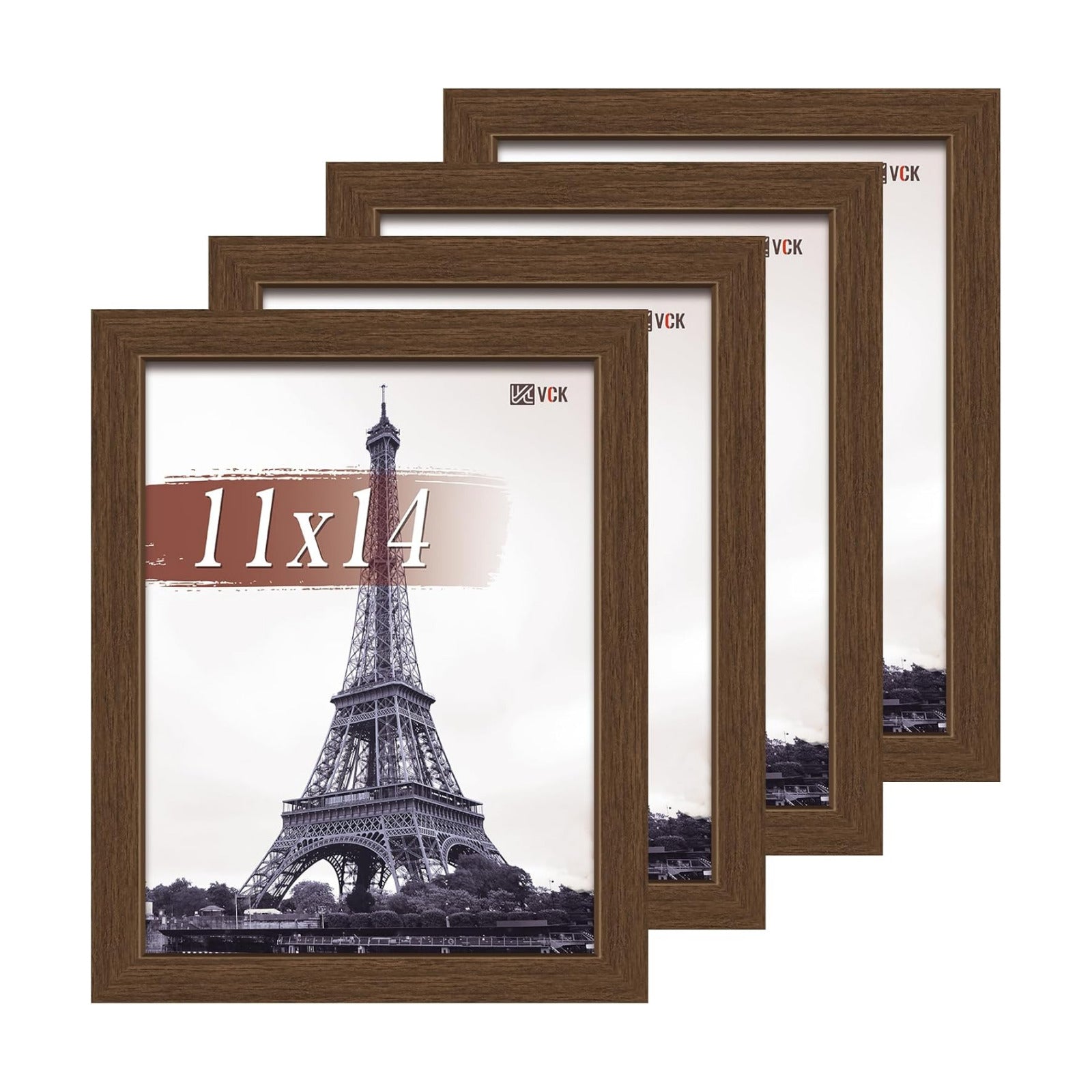 VCK 11x14 Picture Frame Brown 4 Pack, Wide Thick Wood Border, for Prints | Exclusive Woodgrain, Wall Hanging, HD