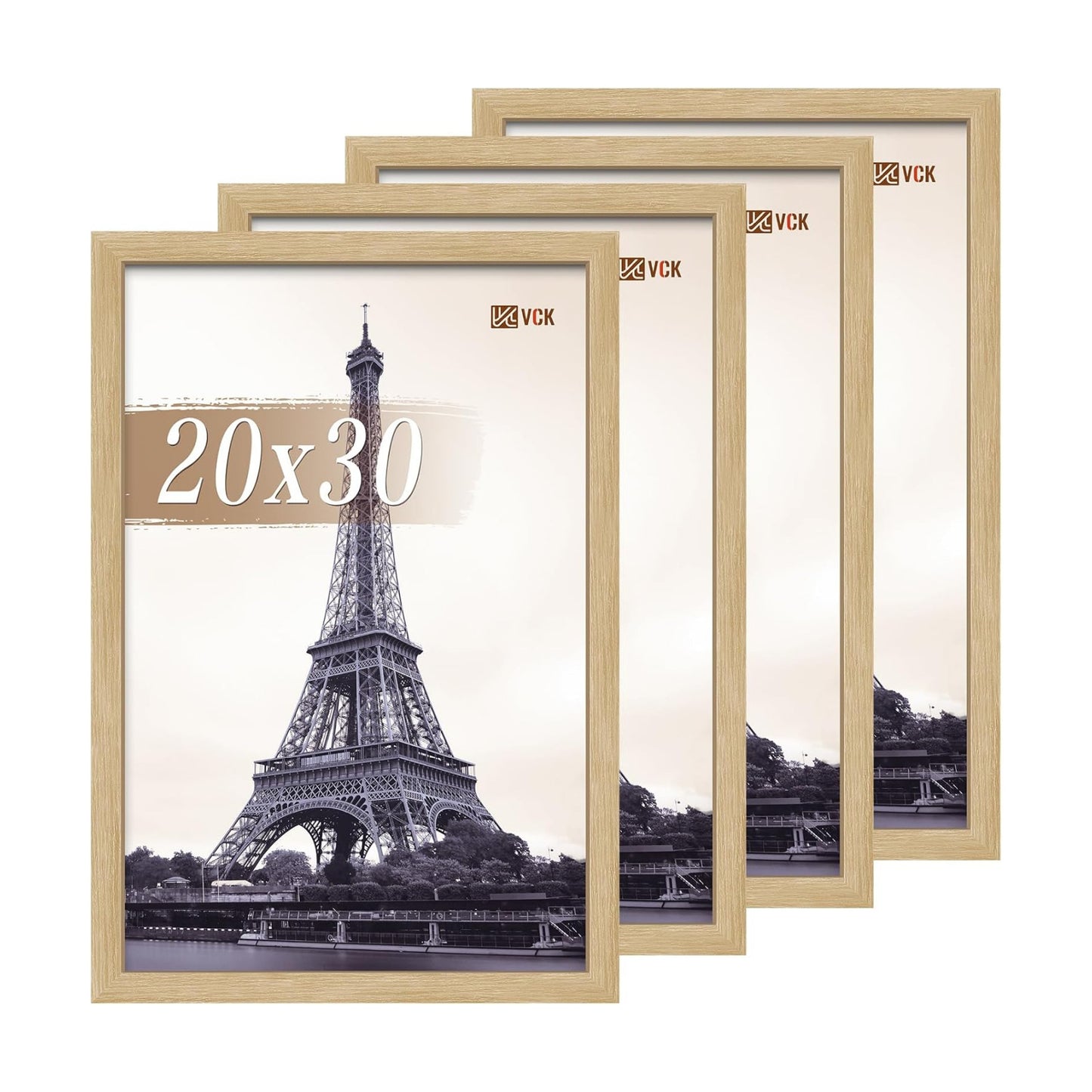 VCK 20x30 Frame Oak 4 Pack, Wide Thick Wood Border, for Poster/Print | Exclusive Woodgrain, Wall Hanging, HD