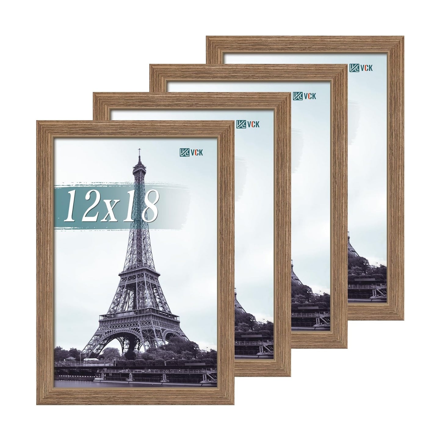 VCK 12x18 Frame Walnut 4 Pack, Wide Thick Wood Border, for Poster/Print | Exclusive Woodgrain, Wall Hanging, HD