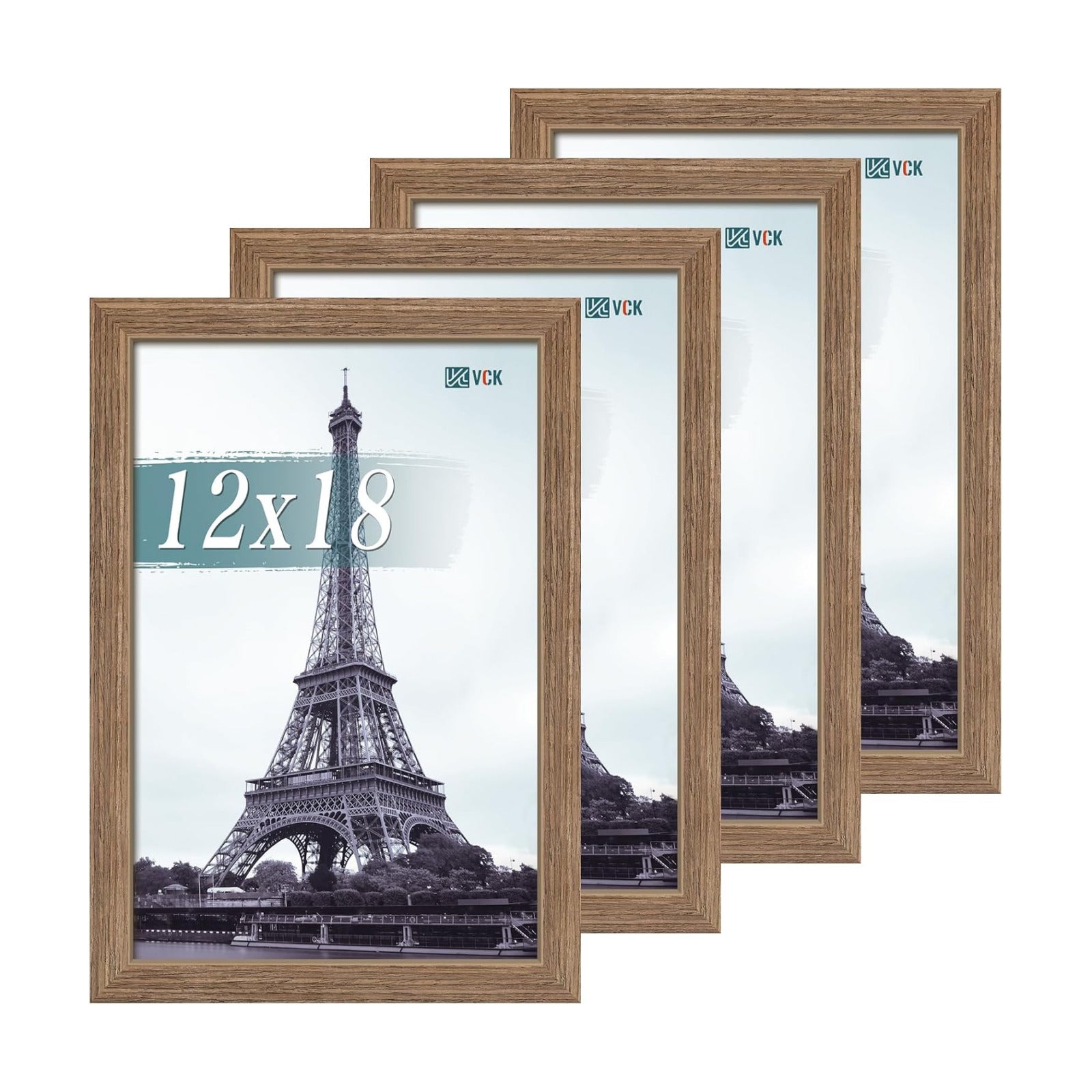 VCK 12x18 Frame Walnut 4 Pack, Wide Thick Wood Border, for Poster/Print | Exclusive Woodgrain, Wall Hanging, HD