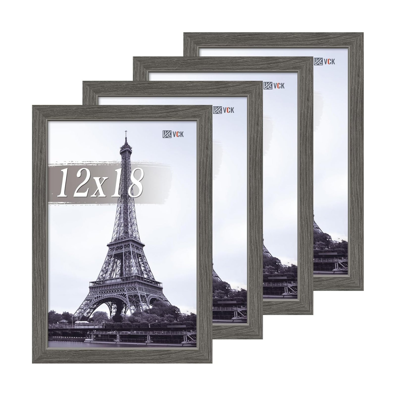 VCK 12x18 Frame Grey 4 Pack, Wide Thick Wood Border, for Poster/Print | Exclusive Woodgrain, Wall Hanging, HD