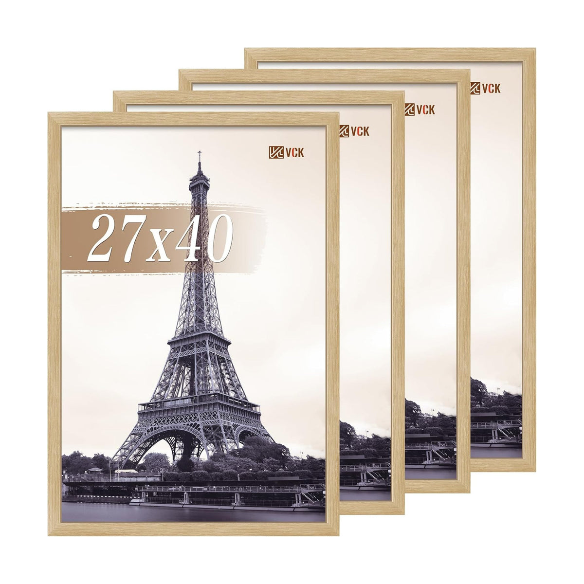 VCK 27x40 Poster Frame Oak 4 Pack, Wide Thick Wood Border, for Prints | Exclusive Woodgrain, Wall Hanging, HD