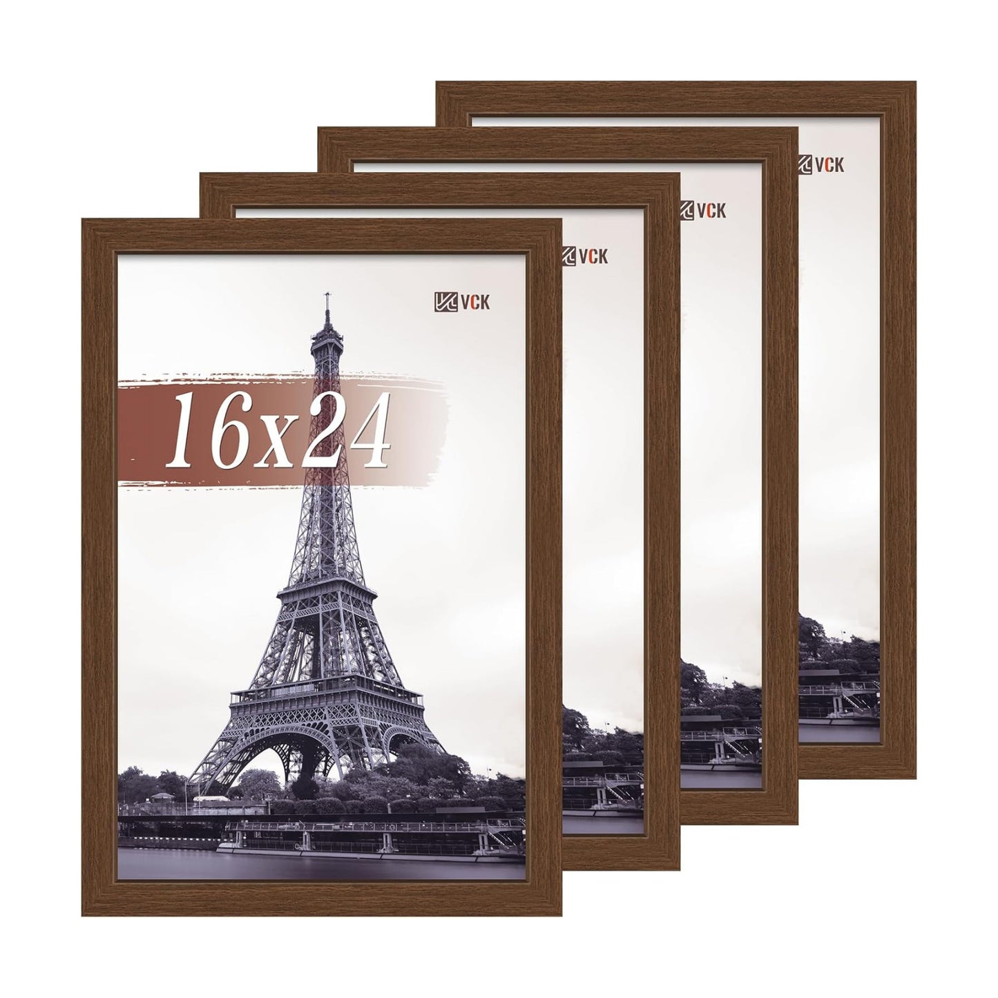VCK 16x24 Frame Brown 4 Pack, Wide Thick Wood Border, for Poster/Prints | Exclusive Woodgrain, Wall Hanging, HD