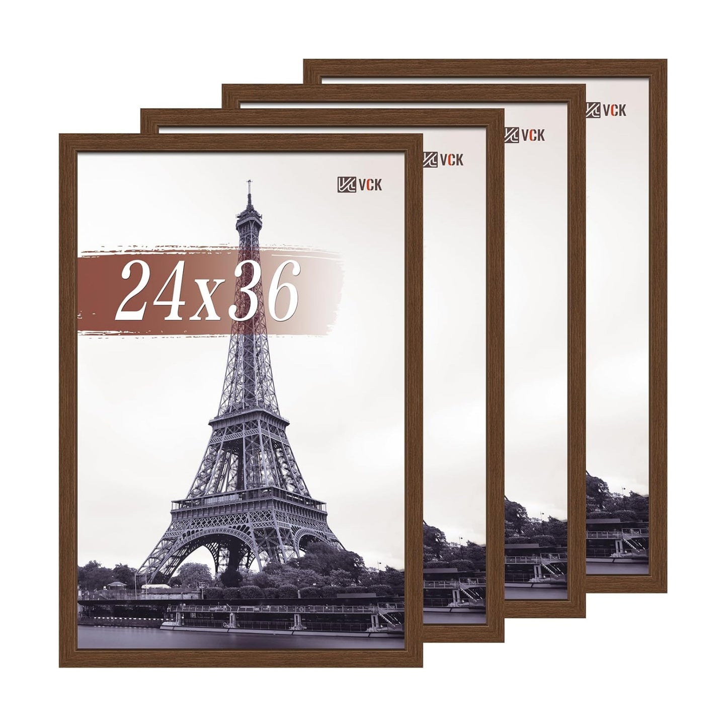 VCK 24x36 Poster Frame Brown 4 Pack, Wide Thick Wood Border, for Prints | Exclusive Woodgrain, Wall Hanging, HD