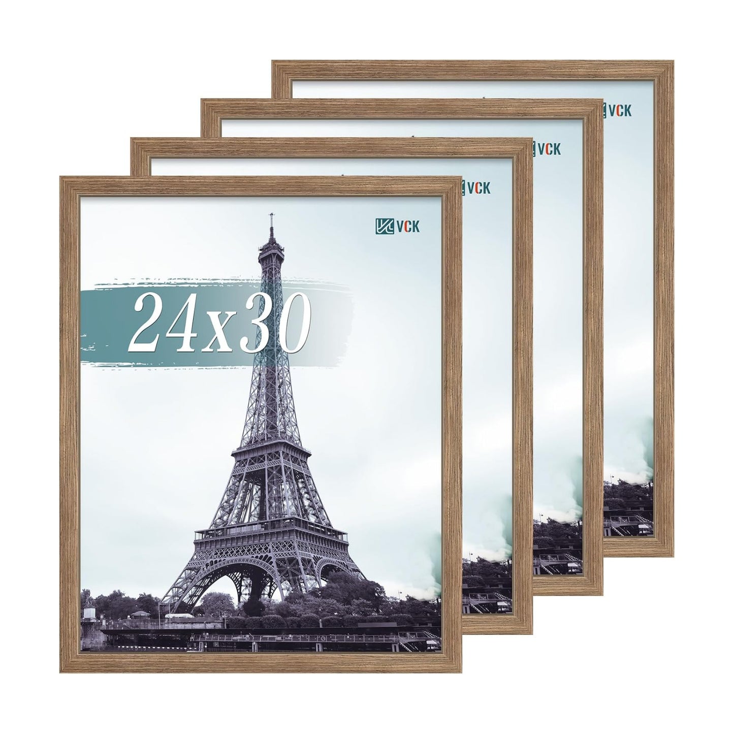 VCK 24x30 Frame Walnut 4 Pack, Wide Thick Wood Border, for Poster/Print | Exclusive Woodgrain, Wall Hanging, HD
