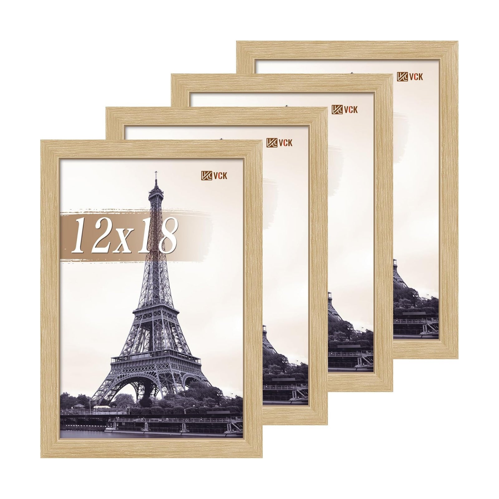 VCK 12x18 Frame Oak 4 Pack, Wide Thick Wood Border, for Poster/Print | Exclusive Woodgrain, Wall Hanging, HD