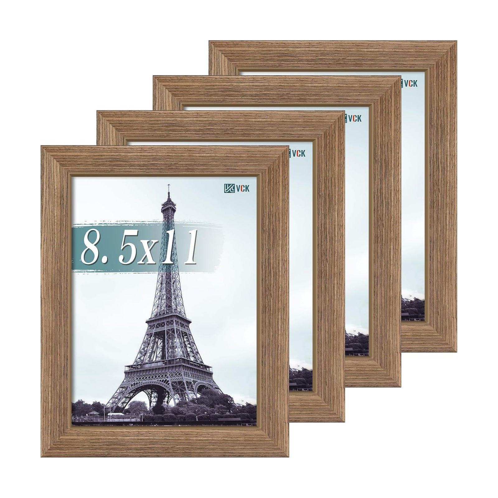 VCK 8.5x11 Picture Frame Walnut 4 Pack, Wide Thick Wood Border, for Prints | Exclusive Woodgrain, Wall/Tabletop, HD
