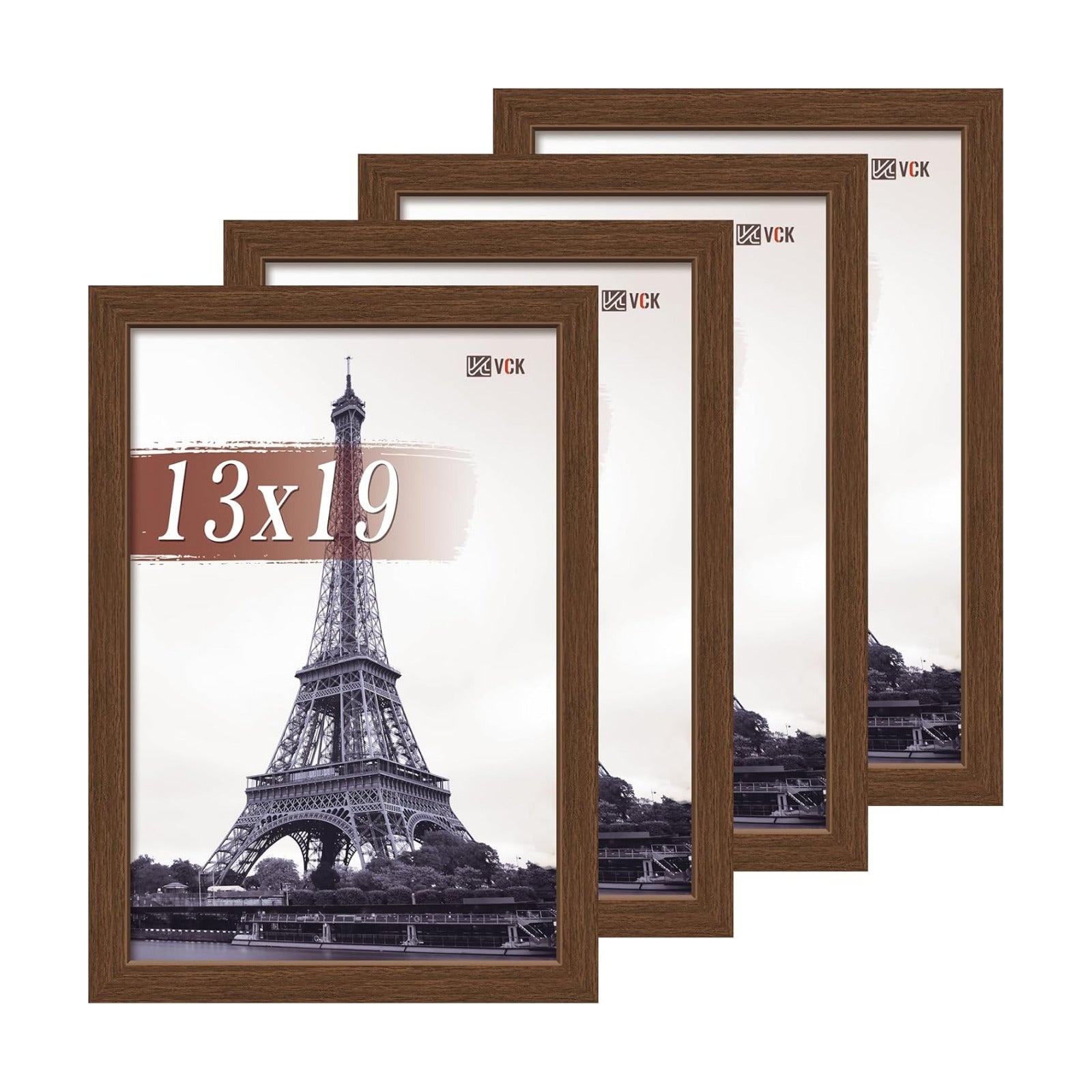 VCK 13x19 Picture Frame Brown 4 Pack, Wide Thick Wood Border, for Prints | Exclusive Woodgrain, Wall Hanging, HD