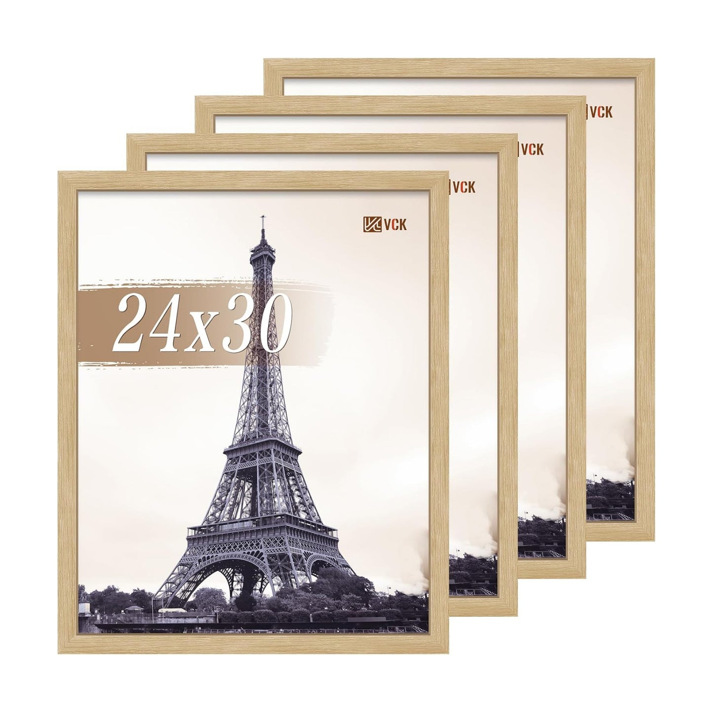 VCK 24x30 Frame Oak 4 Pack, Wide Thick Wood Border, for Poster/Print | Exclusive Woodgrain, Wall Hanging, HD