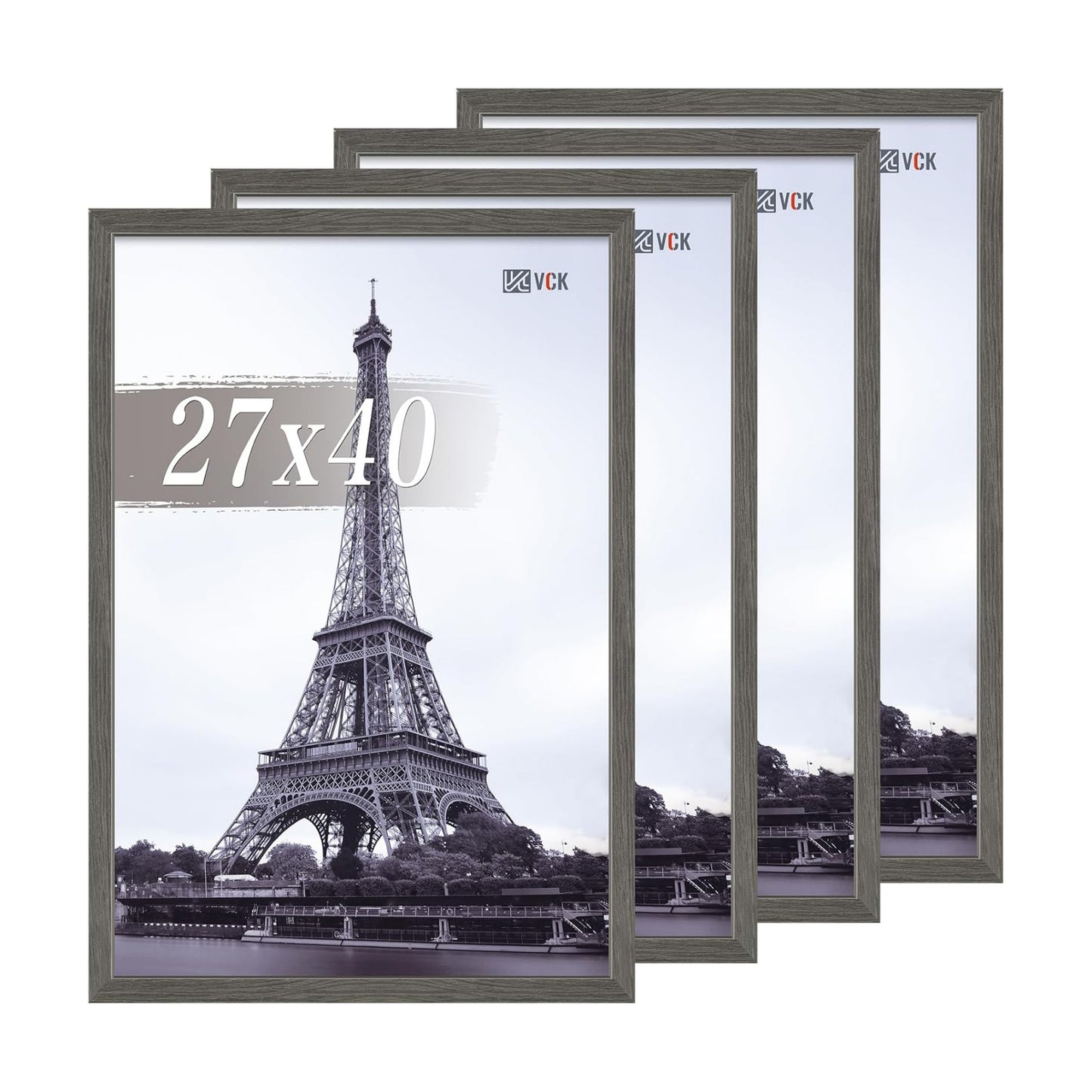 VCK 27x40 Poster Frame Gray 4 Pack, Wide Thick Wood Border, for Prints | Exclusive Woodgrain, Wall Hanging, HD