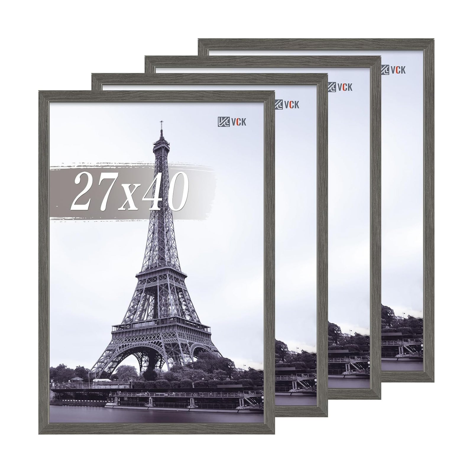 VCK 27x40 Poster Frame Gray 4 Pack, Wide Thick Wood Border, for Prints | Exclusive Woodgrain, Wall Hanging, HD