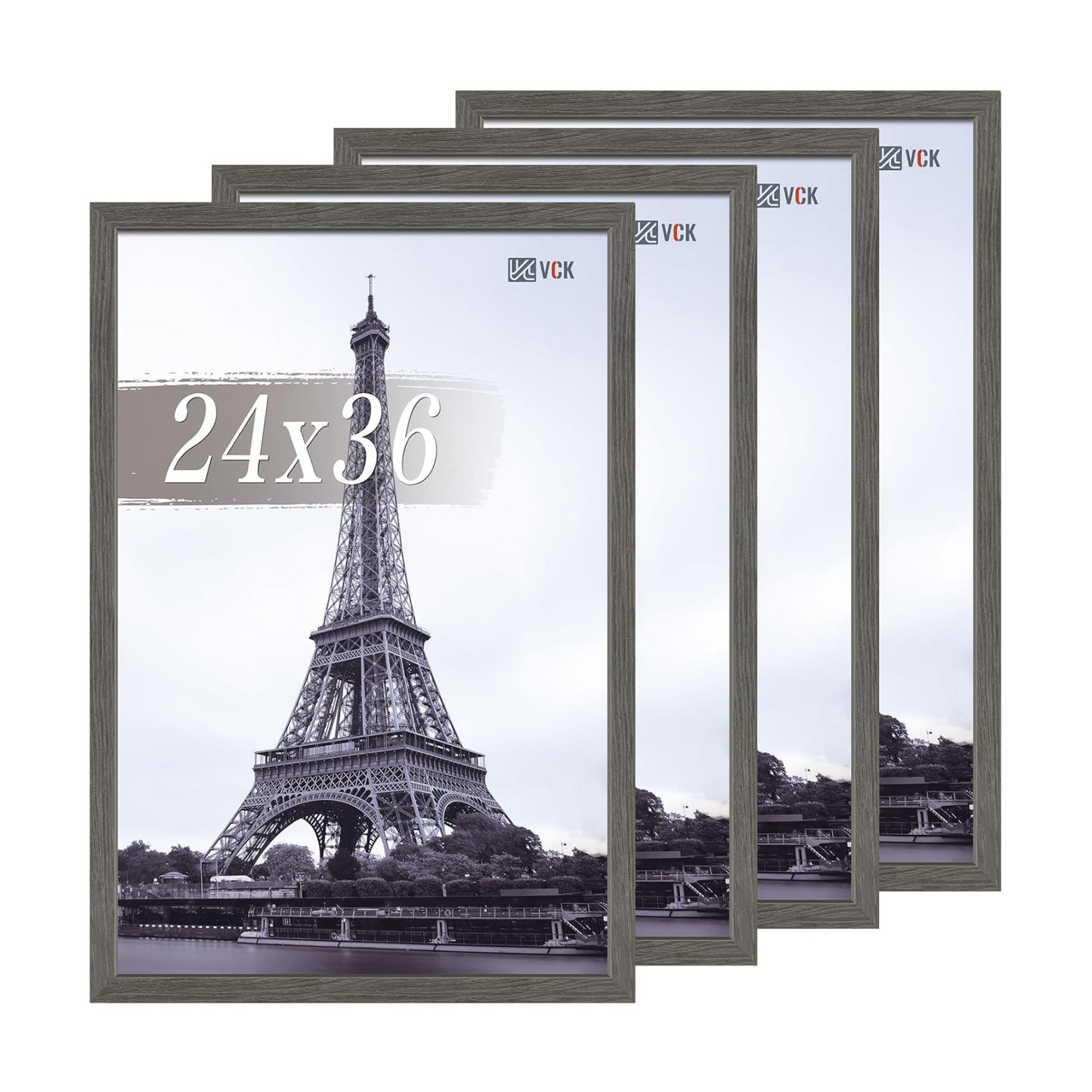 VCK 24x36 Poster Frame Gray 4 Pack, Wide Thick Wood Border, for Prints | Exclusive Woodgrain, Wall Hanging, HD
