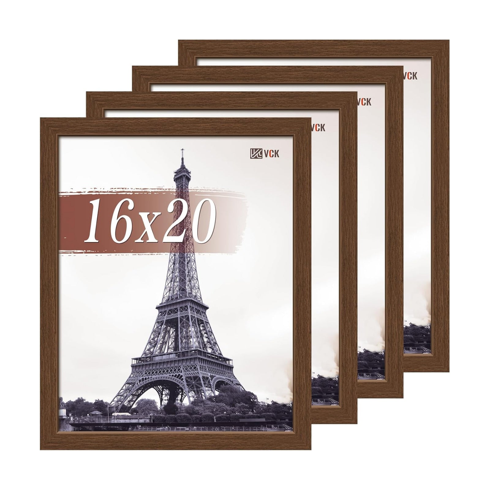 VCK 16x20 Frames Brown 4 Pack, Wide Thick Wood Border, for Poster/Prints | Exclusive Woodgrain, Wall Hanging, HD