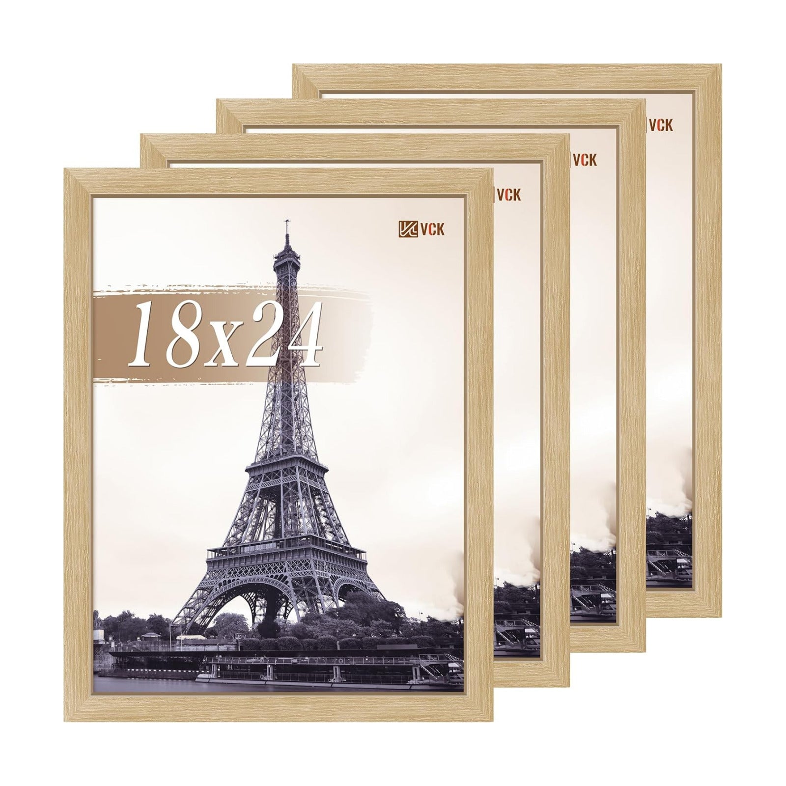 VCK 18x24 Frame Oak 4 Pack, Wide Thick Wood Border, for Prints | Exclusive Woodgrain, Wall Hanging, HD Plexiglass