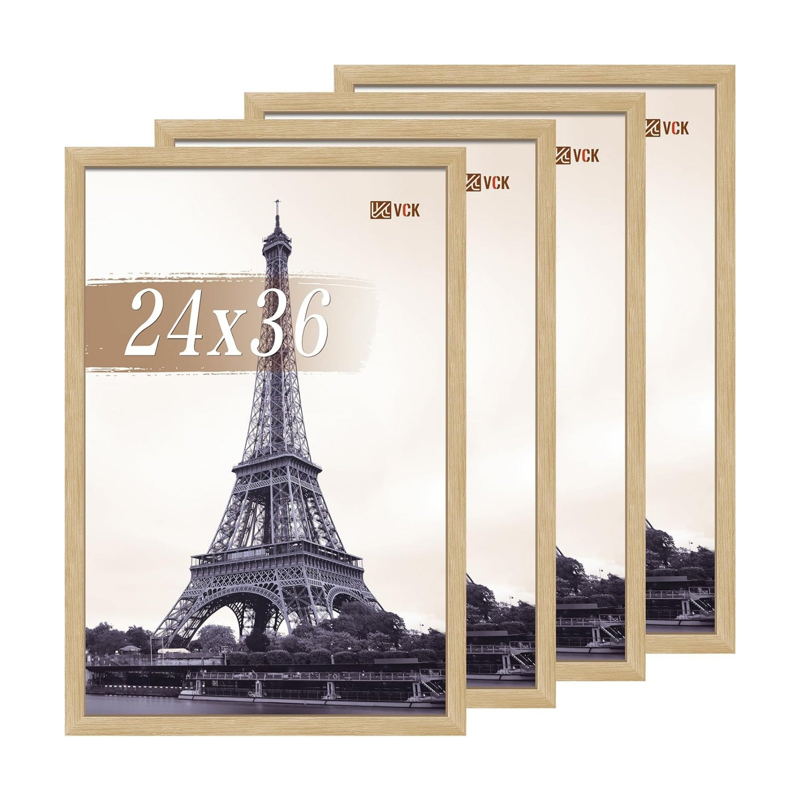 VCK 24x36 Poster Frame Oak 4 Pack, Wide Thick Wood Border, for Prints | Exclusive Woodgrain, Wall Hanging, HD