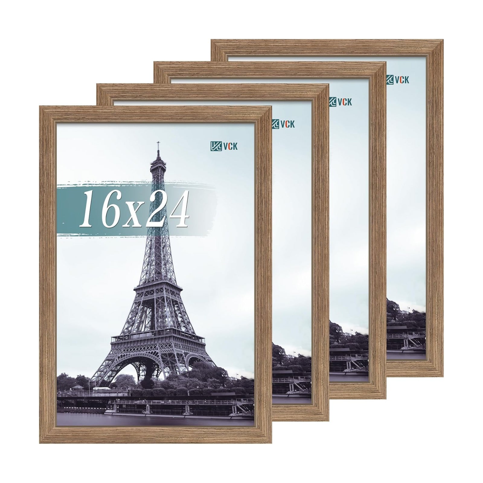 VCK 16x24 Frame Walnut 4 Pack, Wide Thick Wood Border, for Poster/Prints | Exclusive Woodgrain, Wall Hanging, HD