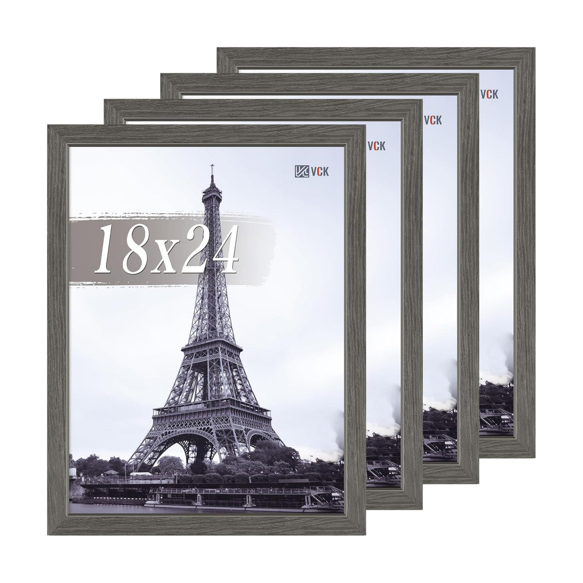 VCK 18x24 Frame Grey 4 Pack, Wide Thick Wood Border, for Concert Poster | Exclusive Woodgrain, Wall Hanging, HD