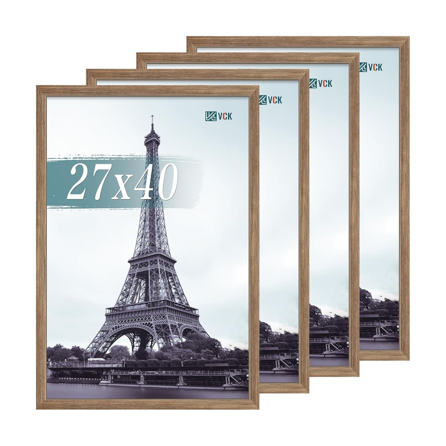 VCK 27x40 Poster Frame Walnut 4 Pack, Wide Thick Wood Border, for Prints | Exclusive Woodgrain, Wall Hanging, HD