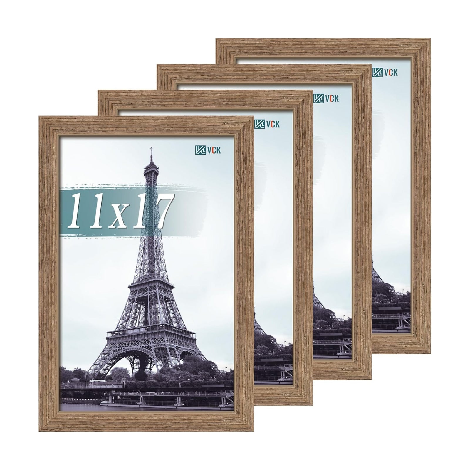 VCK 11x17 Picture Frame Walnut 4 Pack,Wide Thick Wood Border, for Print | Exclusive Woodgrain, Wall Hanging, HD