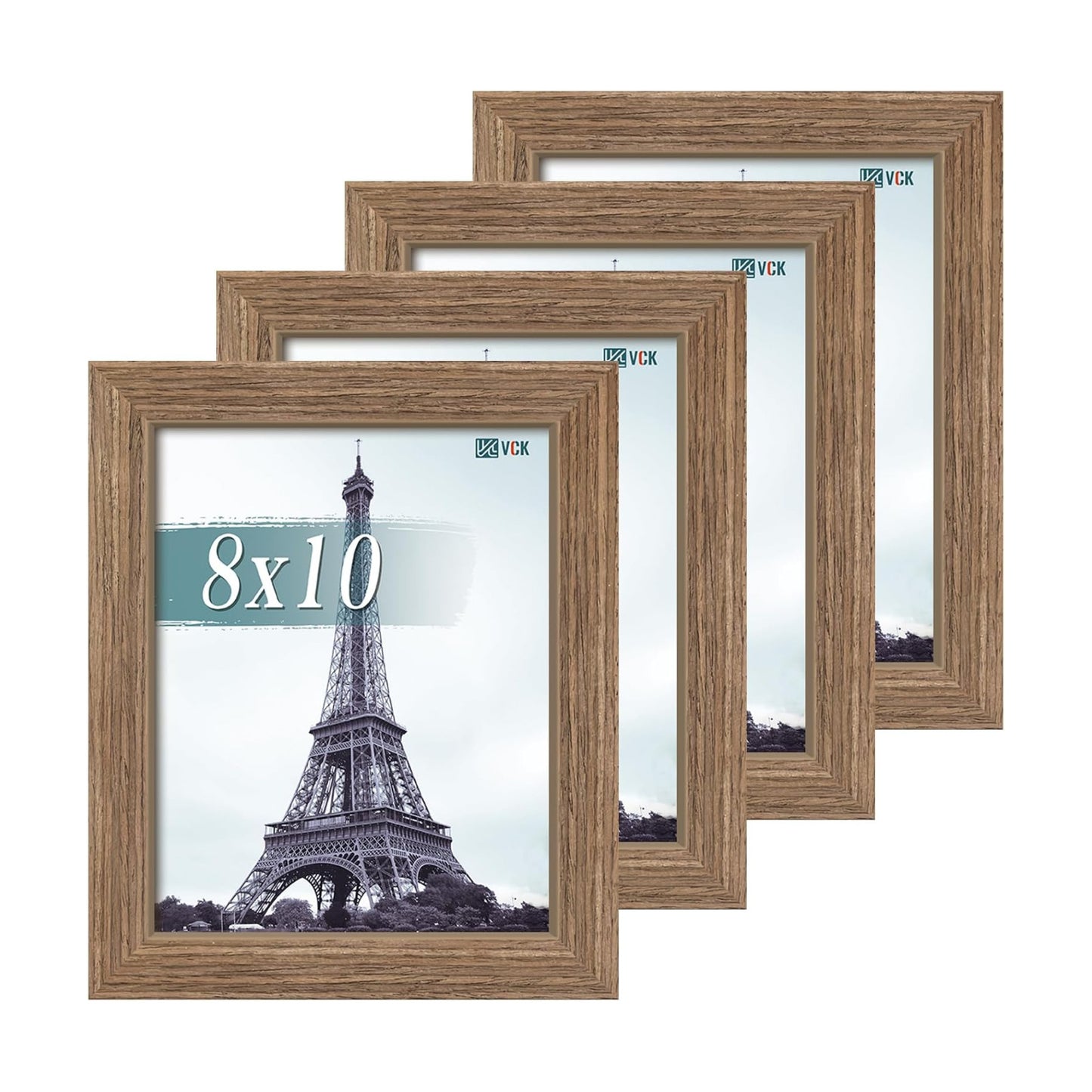 VCK 8x10 Picture Frame Walnut 4 Pack, Wide Thick Wood Border, for Prints | Exclusive Woodgrain, Wall/Tabletop, HD