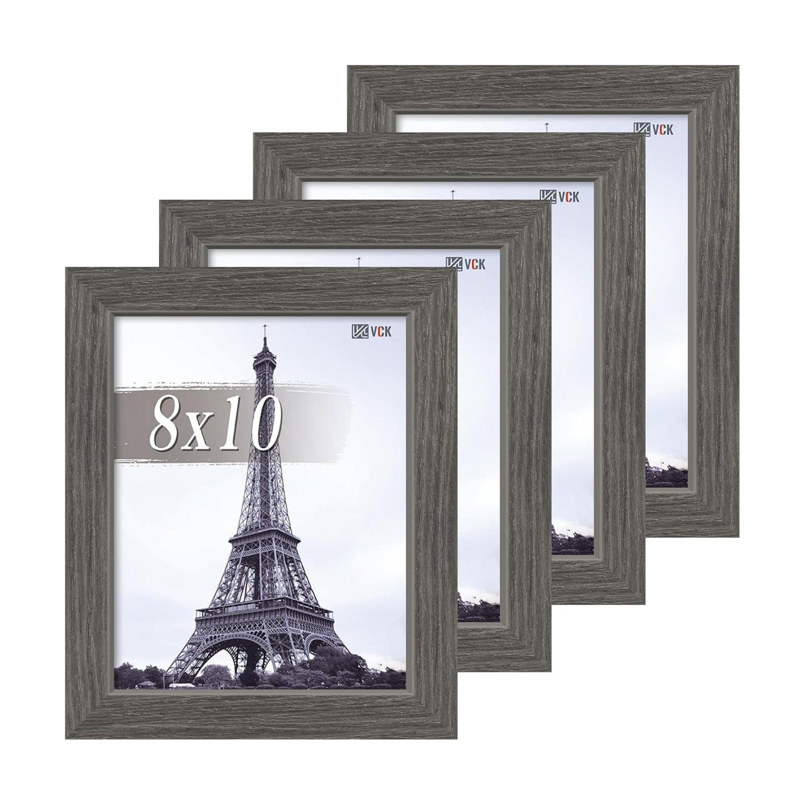 VCK 8x10 Picture Frame Grey 4 Pack, Wide Thick Wood Border, for Photo | Exclusive Woodgrain, Wall/Tabletop, HD