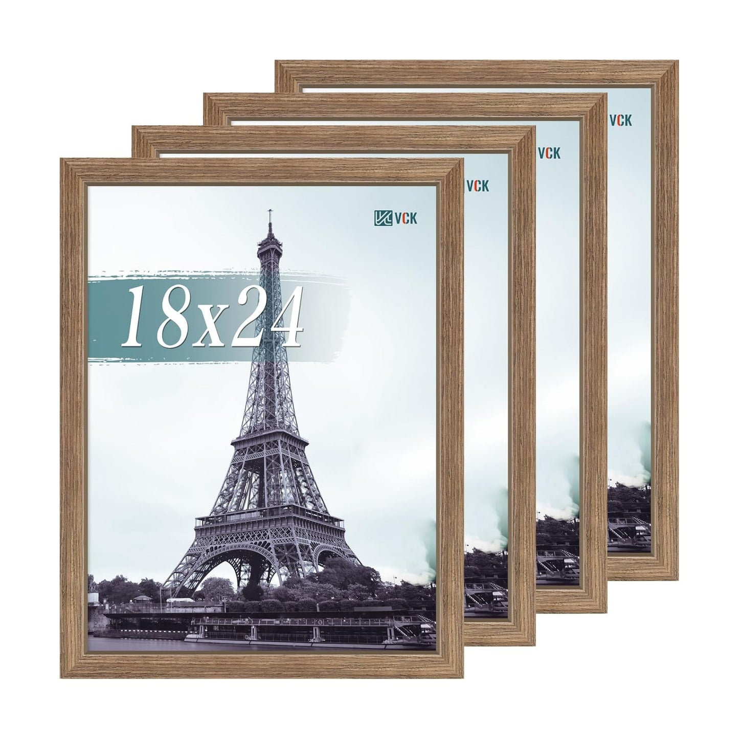 VCK 18x24 Frame Walnut 4 Pack, Wide Thick Wood Border, for Prints | Exclusive Woodgrain, Wall Hanging, HD Plexiglass