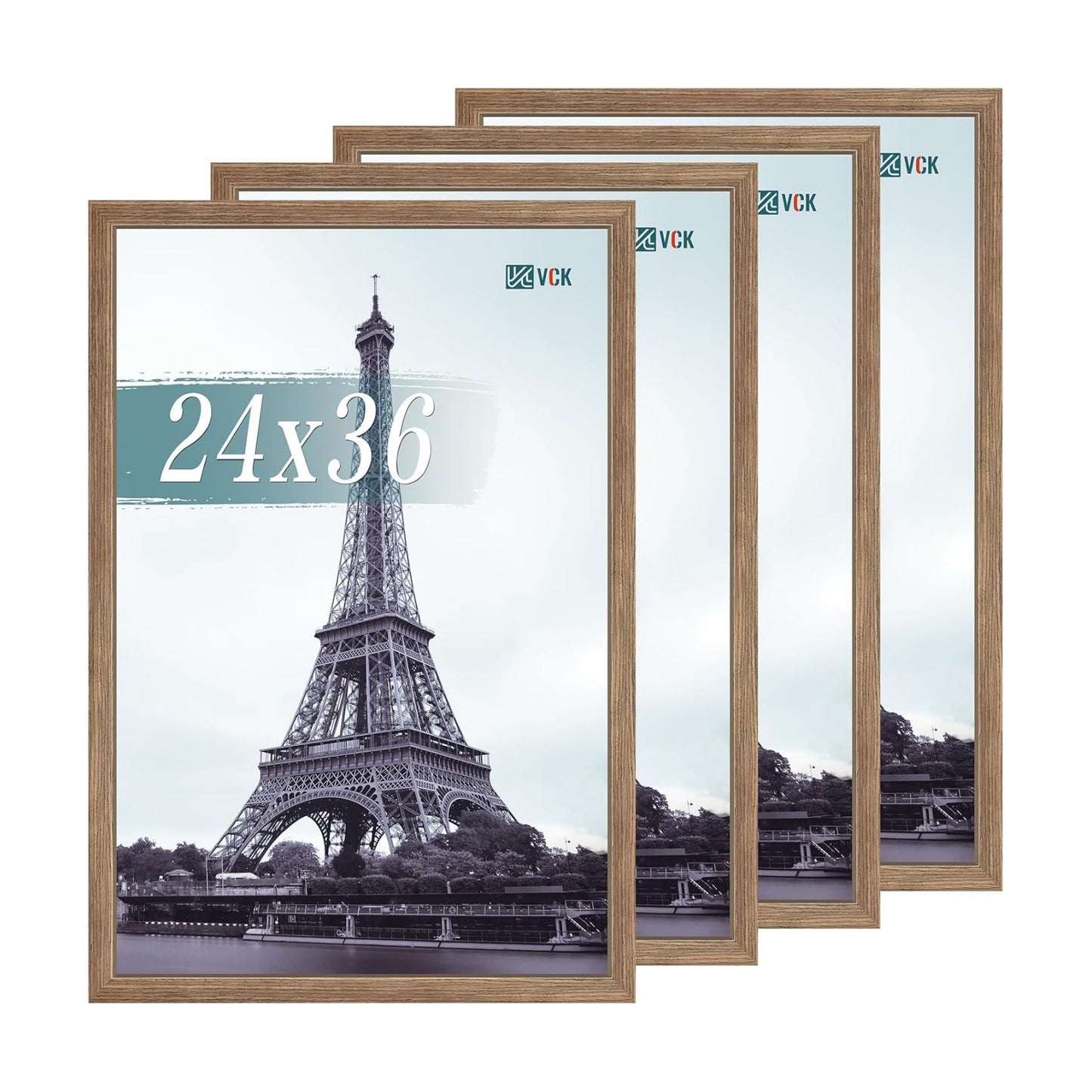 VCK 24x36 Poster Frame Walnut 4 Pack, Wide Thick Wood Border, for Prints | Exclusive Woodgrain, Wall Hanging, HD