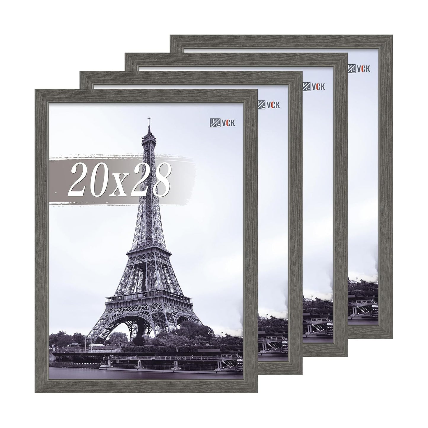 VCK 20x28 Picture Frame Gray 4 Pack, Wide Thick Wood Border, for Poster | Exclusive Woodgrain, Wall Hanging, HD