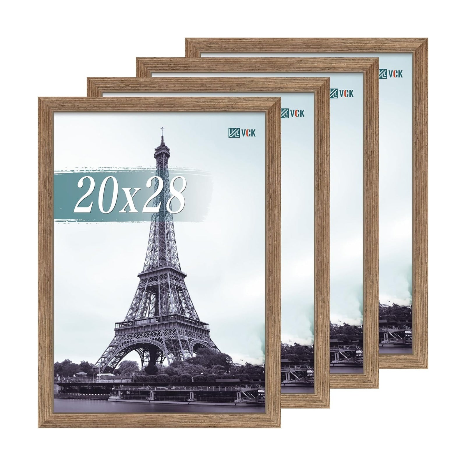 VCK 20x28 Picture Frame Walnut 4 Pack, Wide Thick Wood Border, for Poster | Exclusive Woodgrain, Wall Hanging, HD