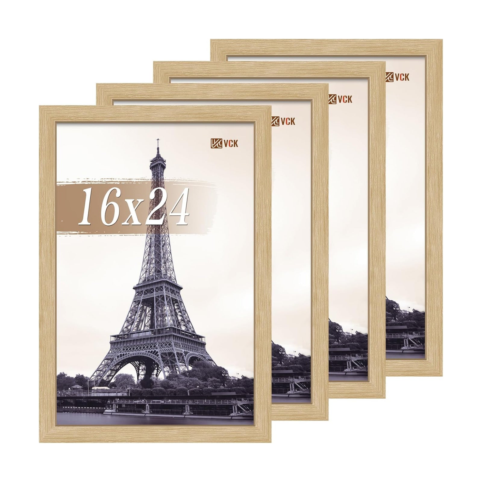 VCK 16x24 Frame Oak 4 Pack, Wide Thick Wood Border, for Poster/Prints | Exclusive Woodgrain, Wall Hanging, HD