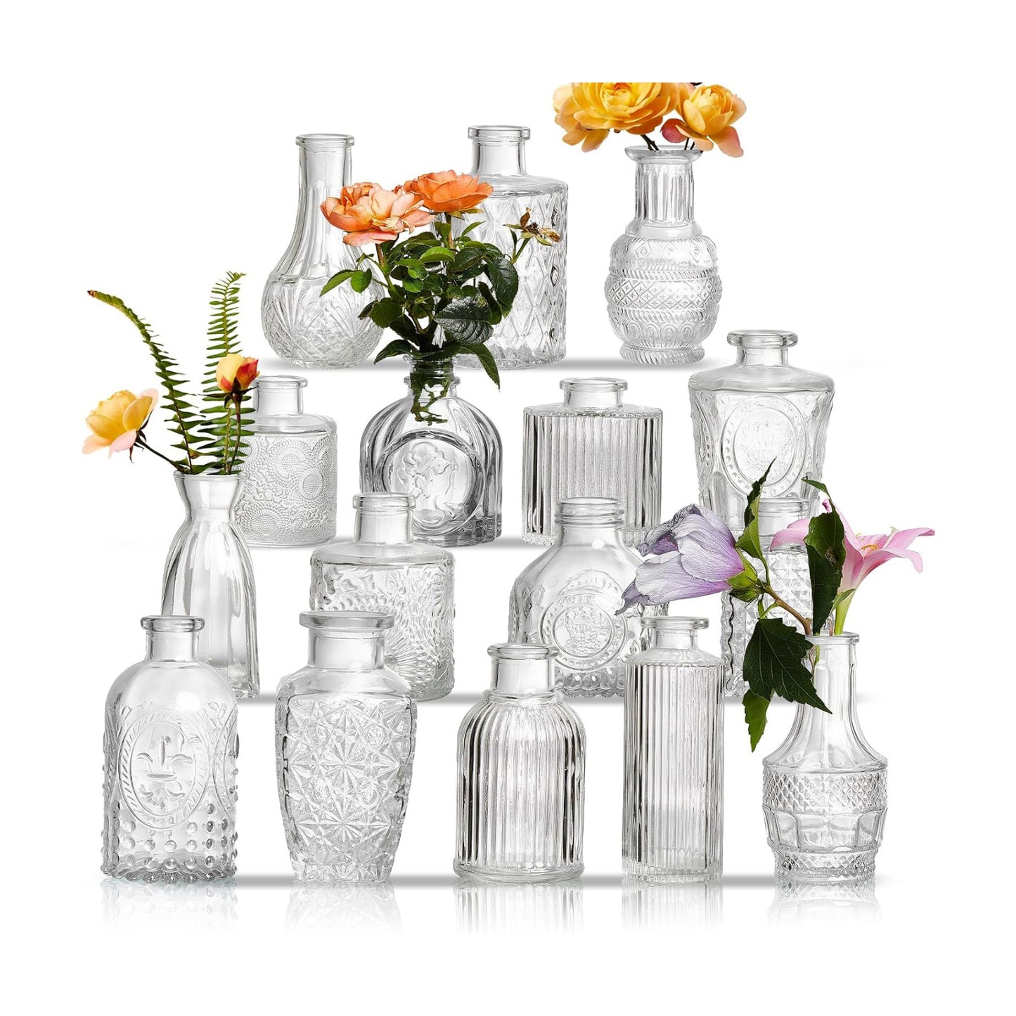 Crystal Vintage Vase Set / Clear / Set of 16