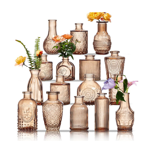 Crystal Vintage Vase Set / Amber / Set of 16