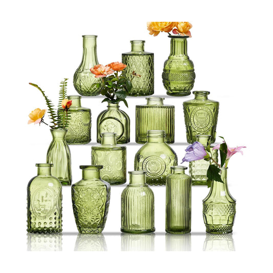 Crystal Vintage Vase Set / Green / Set of 16