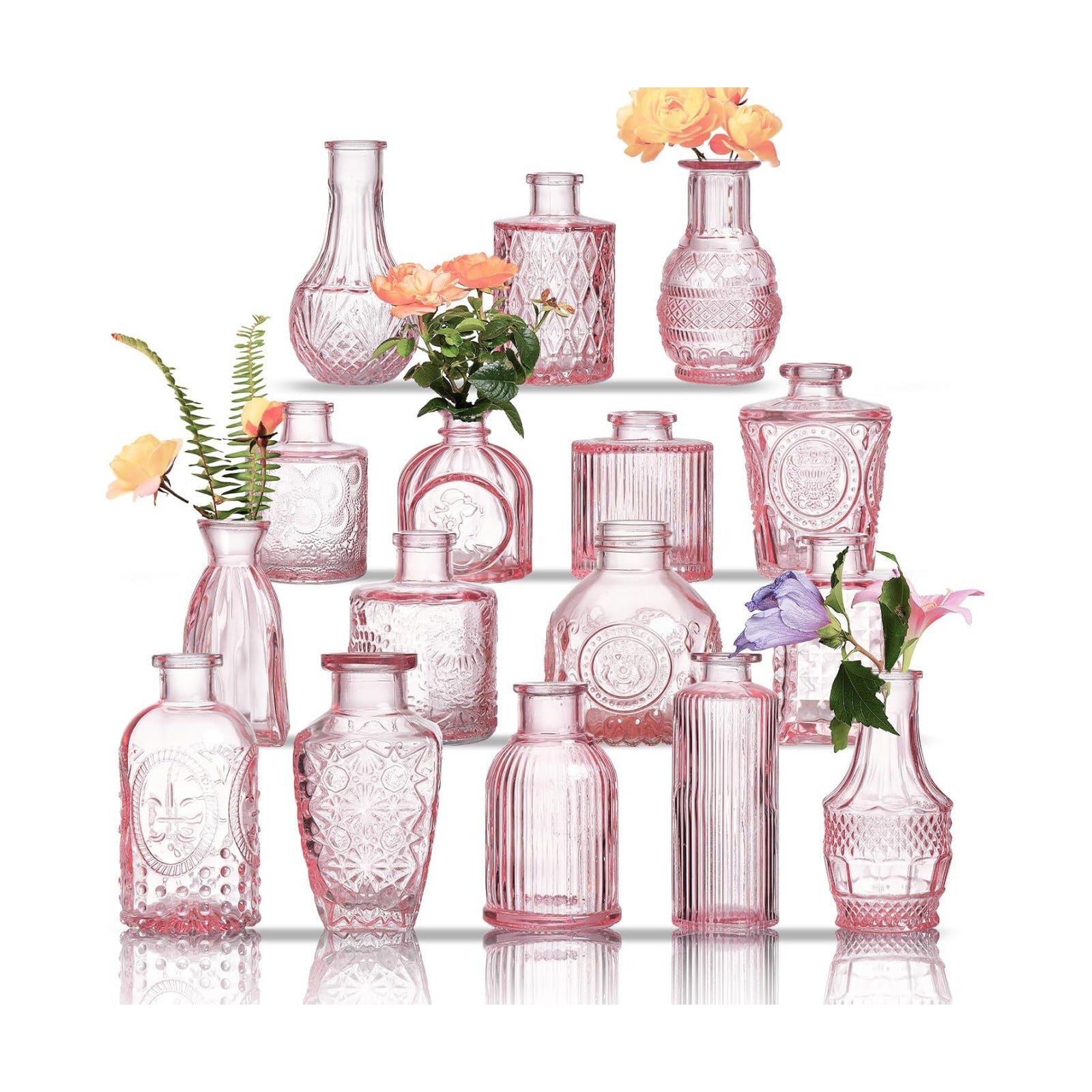 Crystal Vintage Vase Set / Pink / Set of 16