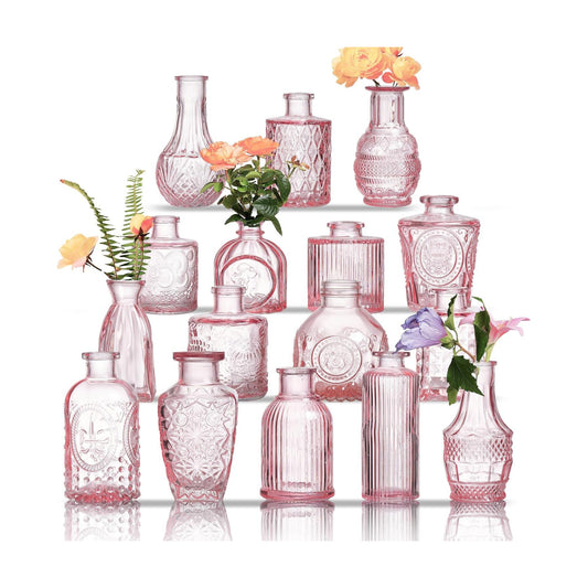 Crystal Vintage Vase Set / Pink / Set of 16