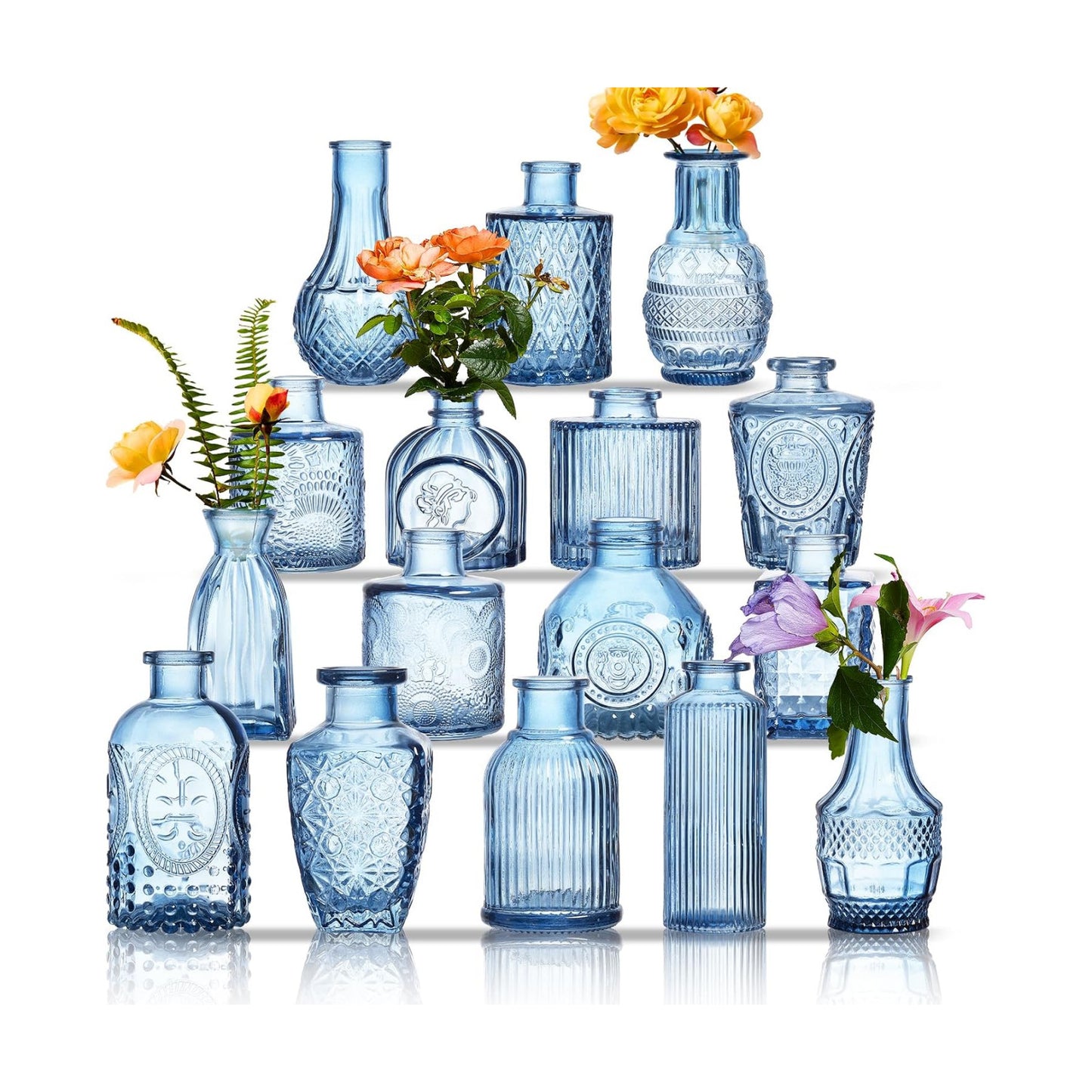 Crystal Vintage Vase Set / Blue / Set of 16