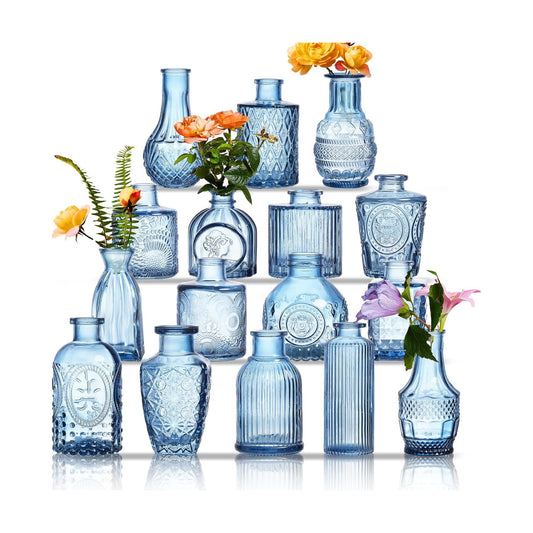 Crystal Vintage Vase Set / Blue / Set of 16