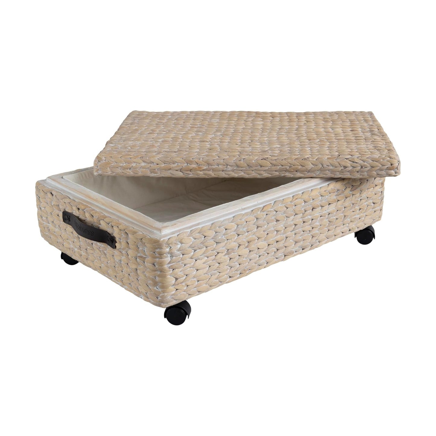 BSK1006D Chett 26.38" Minimalist Hand-Woven Hyacinth/Wood Underbed Storage / White Wash/dark Brown