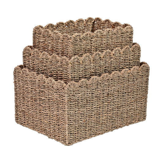 BSK2013A- Arden Coastal Cottage Seagrass Scalloped Rectangular Organizing / Natural / Set of 3
