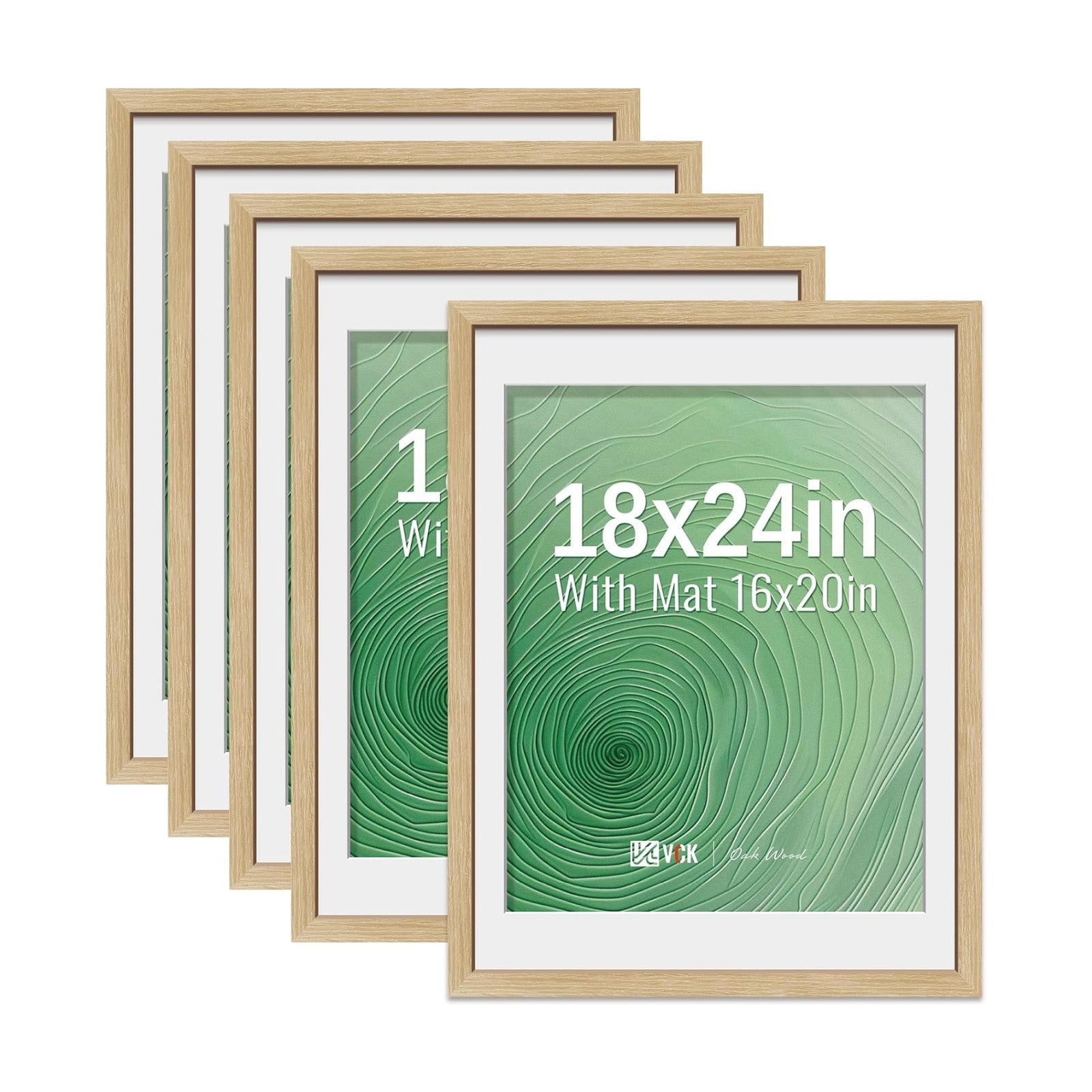 VCK 18x24 Poster Frame 5 Pack - Natural Oak, High-End Wood Picture Frames with Polished Plexiglass, Display 16x20 Photo