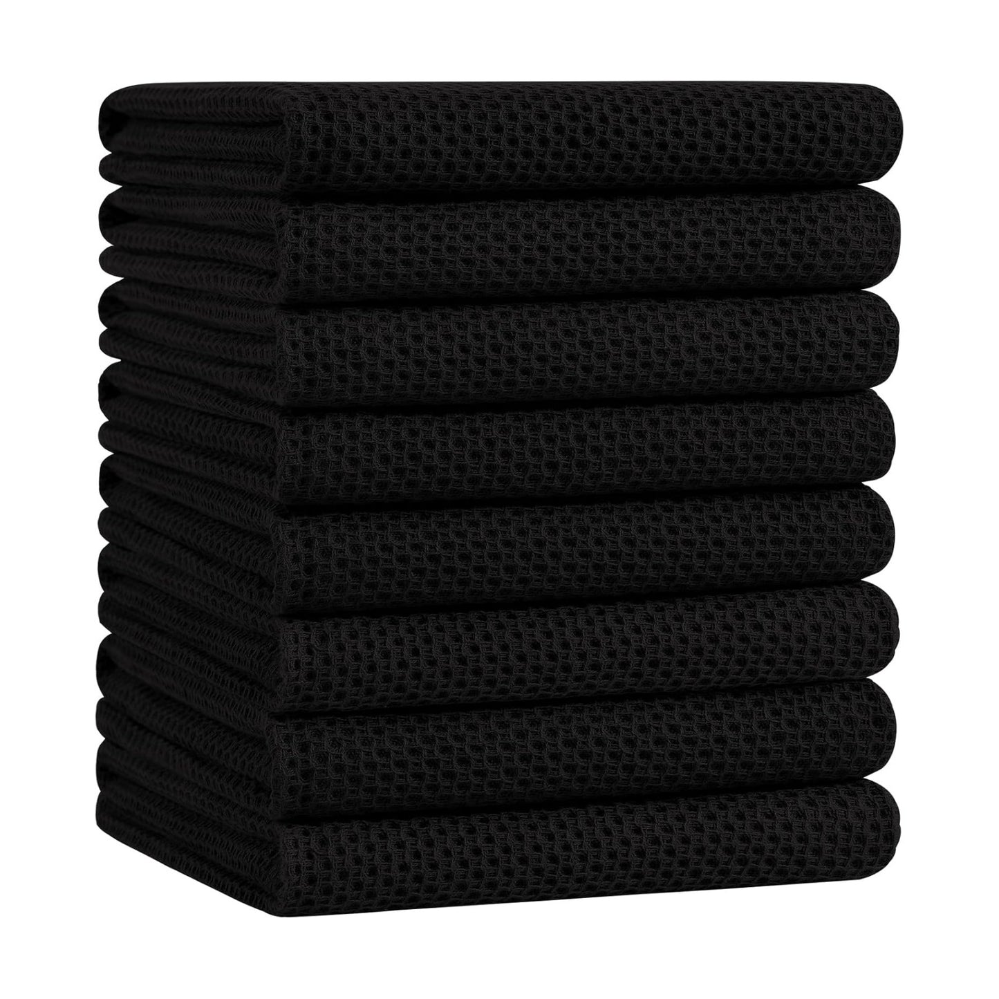 Homaxy 100% Cotton Oversized Waffle Weave Kitchen Towels 8-Pack, Black | 20 x 28 Inches, Ultra Soft Absorbent Dish