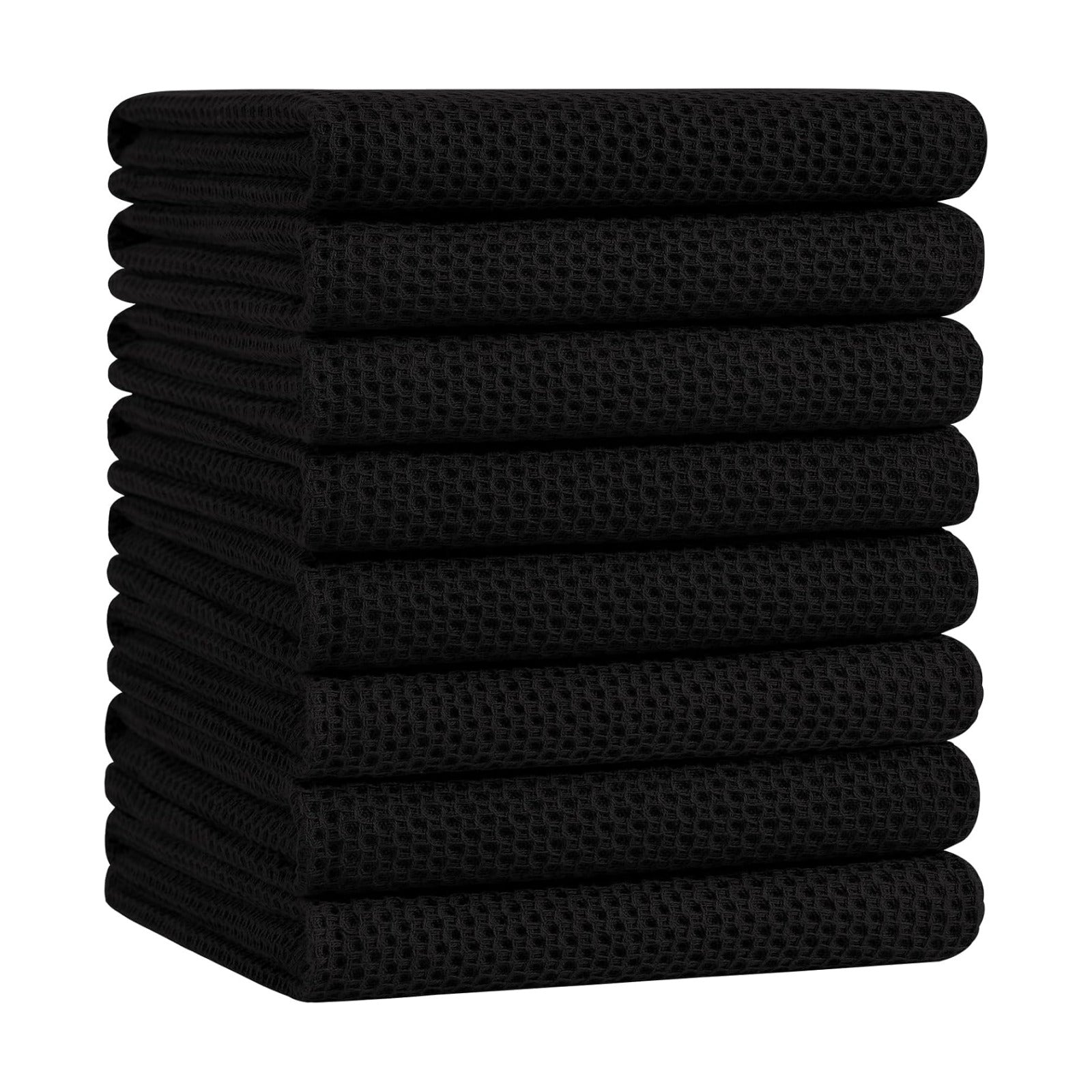 Homaxy 100% Cotton Oversized Waffle Weave Kitchen Towels 8-Pack, Black | 20 x 28 Inches, Ultra Soft Absorbent Dish