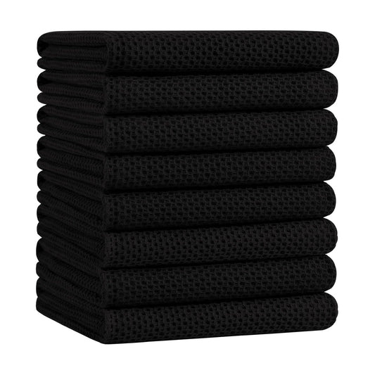 Homaxy 100% Cotton Oversized Waffle Weave Kitchen Towels 8-Pack, Black | 20 x 28 Inches, Ultra Soft Absorbent Dish