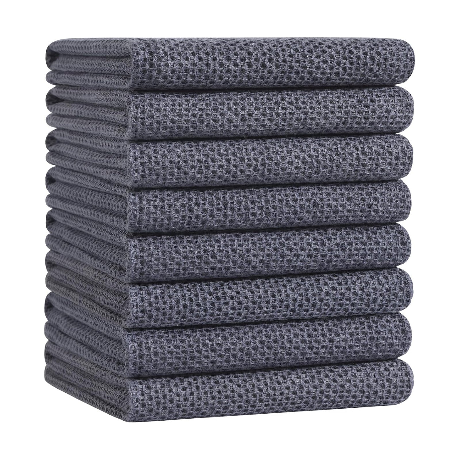 Homaxy 100% Cotton Oversized Waffle Weave Kitchen Towels 8-Pack, Dark Grey | 20 x 28 Inches, Ultra Soft Absorbent Dish