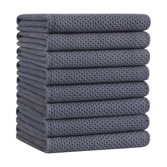 Homaxy 100% Cotton Oversized Waffle Weave Kitchen Towels 8-Pack, Dark Grey | 20 x 28 Inches, Ultra Soft Absorbent Dish